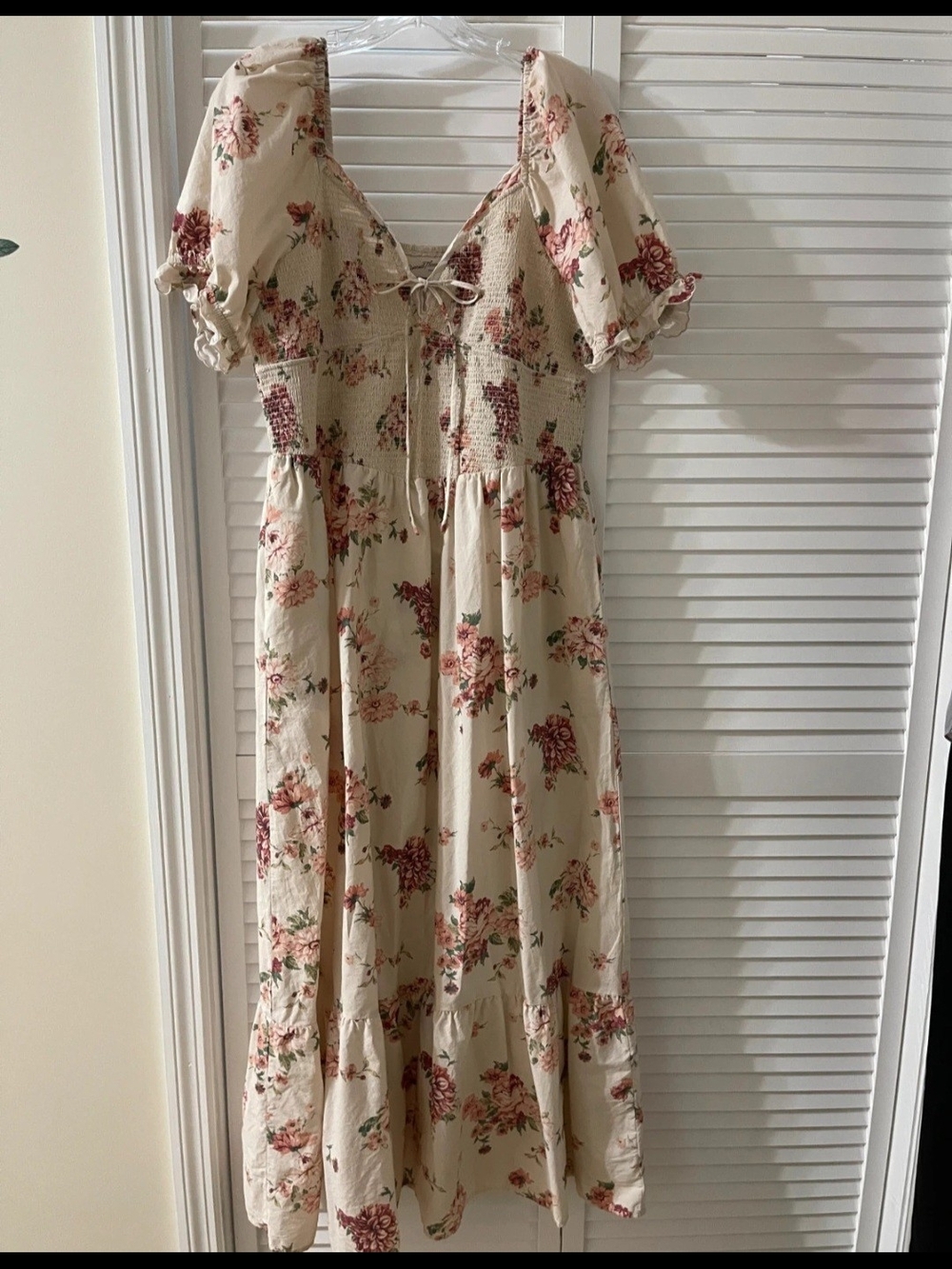 Universal Thread Cream Floral Maxi Dress with Pink and Green Print
